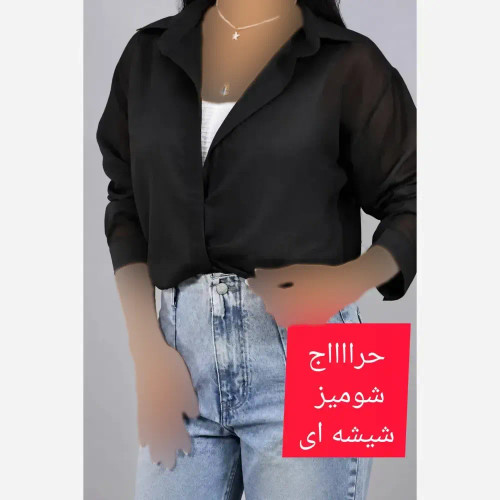 شومیز شیشه ای ساده زنانه جنس کریشه درختی رنگ مشکی فری سایز تابستانه