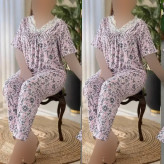 ست تیشرت و شلوار وارداتی گیاهی فری سایز رنگ میخک