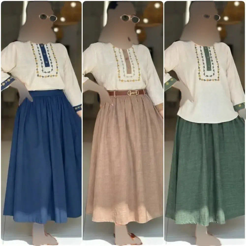 شومیز و دامن ژیوا لنین شانتون فری سایز زنانه رنگبندی متنوع