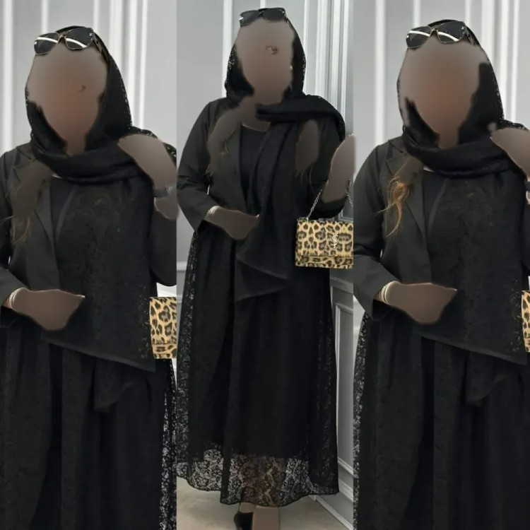سه تیکه نیایش کت مازراتی شال تور نواردوزی دامن دانتل مشکی فری38_46