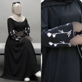 پیراهن عبایی گلدوزی شده گل لاله جنس الیزه مشکی فری سایز