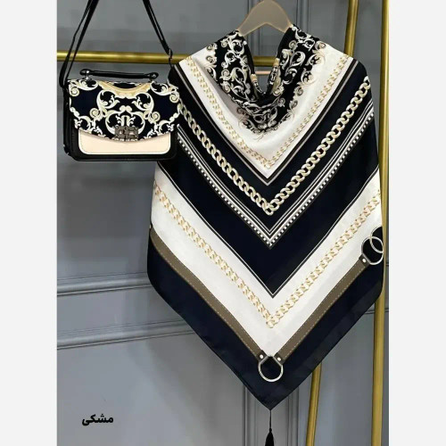 ست کیف و روسری مخمل و چرم صنعتی نخی منگوله دار طرح گالریا