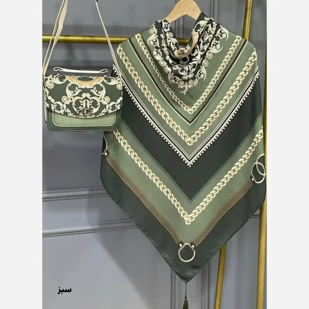 ست کیف و روسری مخمل و چرم صنعتی نخی منگوله دار طرح گالریا