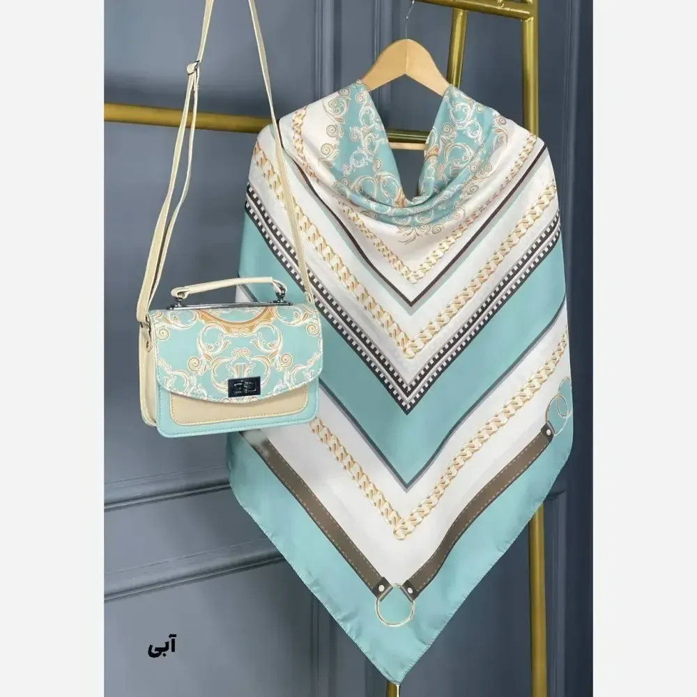 ست کیف و روسری مخمل و چرم صنعتی نخی منگوله دار طرح گالریا