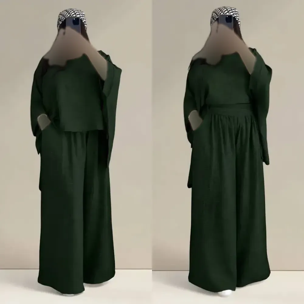 ست شومیز و شلوار زنانه جنس شانتون سایز فری مناسب 38 تا 48 رنگی