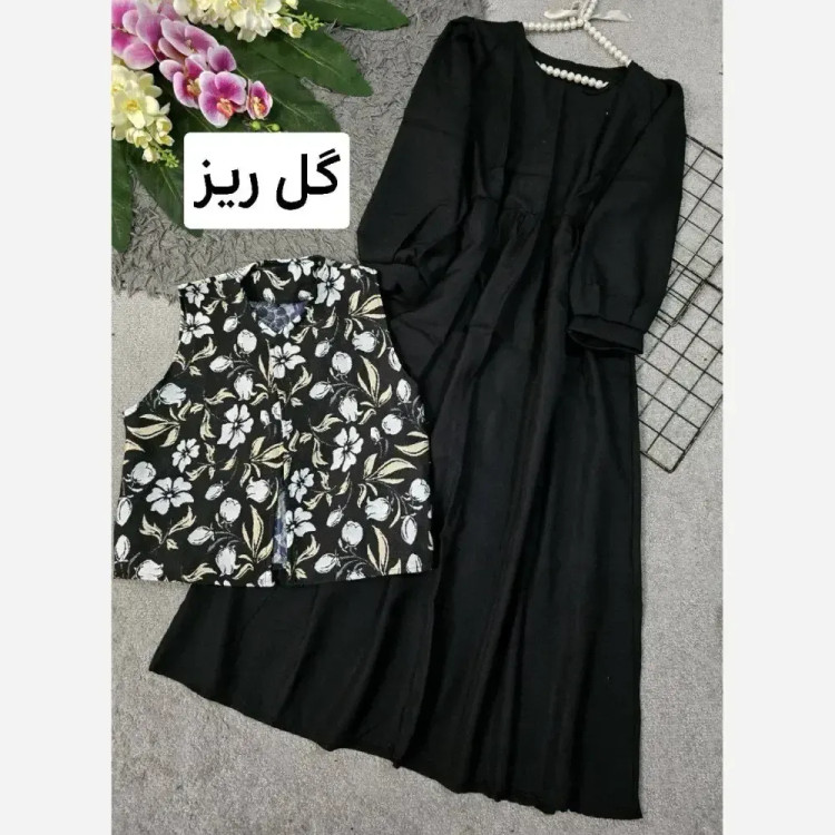 سارافون زنانه کرپ اندونزی با جلیغه سوزن دوزی دو تیکه فری سایز