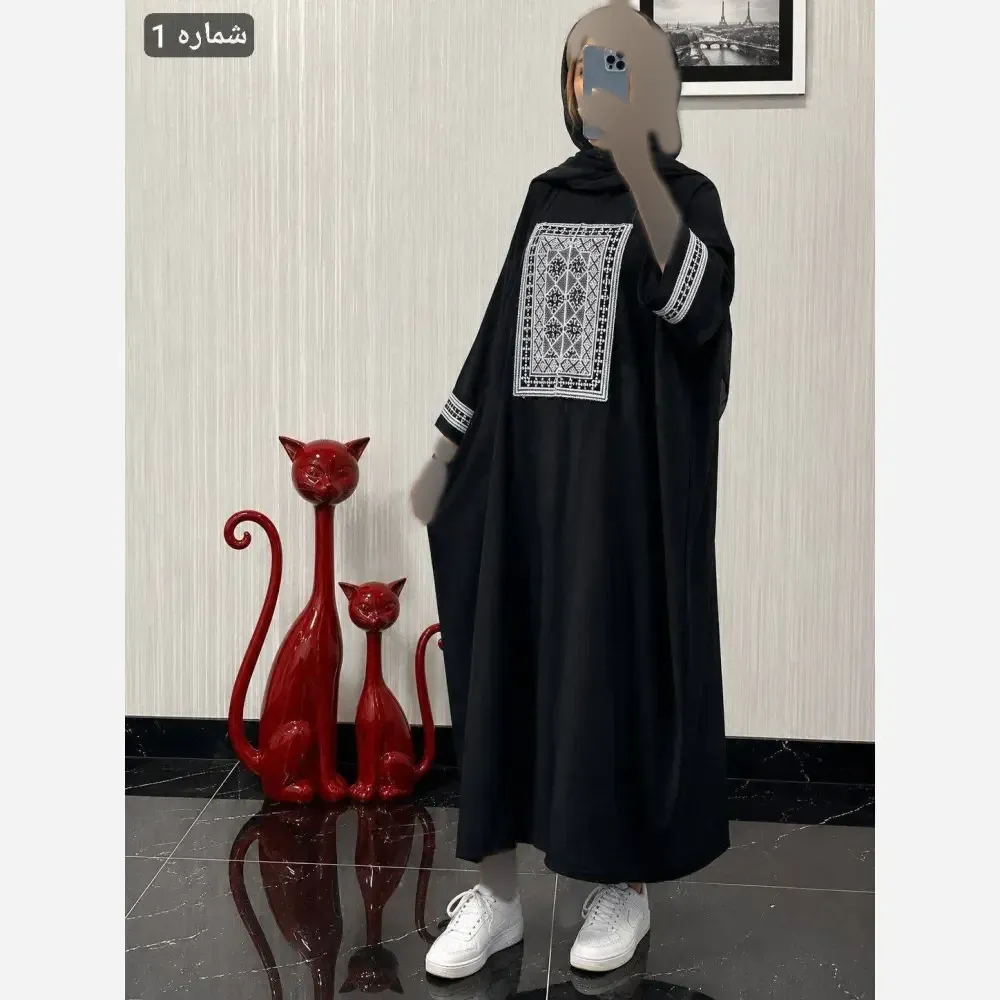 مانتو عبایی سمیرا جنس کرپ اسکاچی و کتیبه تافته فری سایز