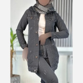 کت جین بلند زنانه ضخیم سنگشور شده