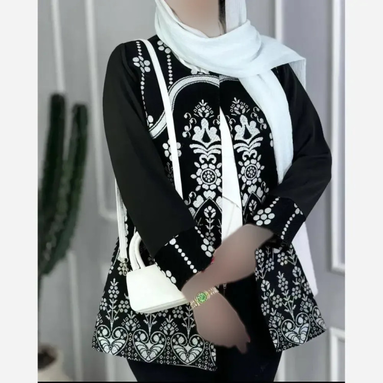کت زنانه مدل نوردخت جنس پرشین و سوزن دوزی رنگ مشکی سایز فری سایز