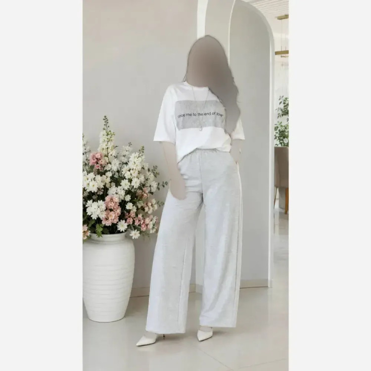 ست تیشرت شلوار زنانه جنس گلکسی نخ پنبه سایز فری 38 تا 48