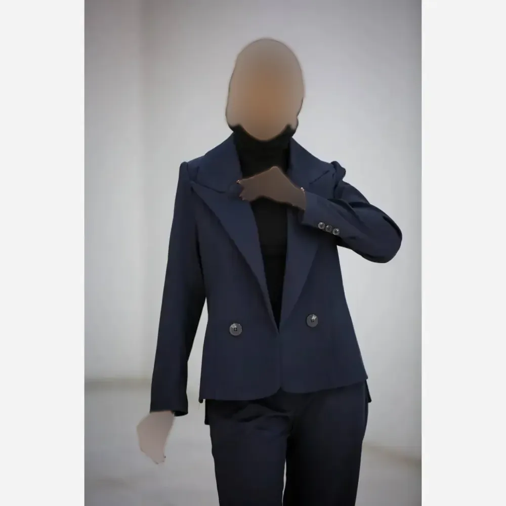 کت و شلوار زنانه نیلا جنس کتان کشی رنگ مشکی سایز 38 تا 46 فری