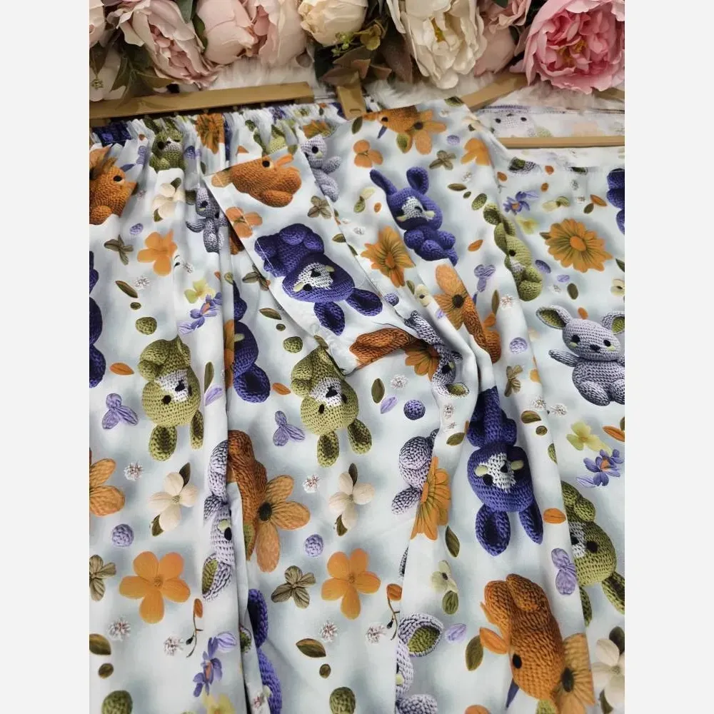 ست تیشرت شلوارک نخی زنانه فری سایز خنک و راحت