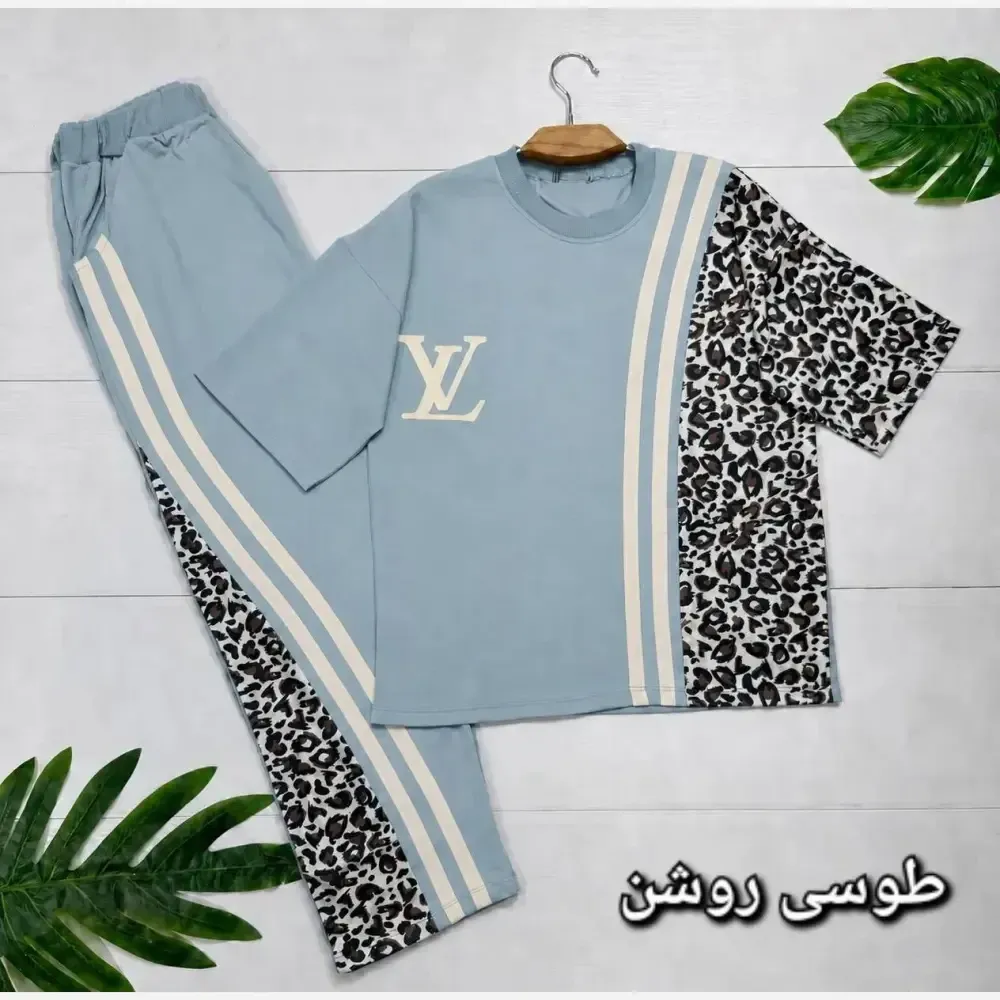 ست تیشرت و شلوار ترانه جنس پنبه باکیفیت سایز فری سایز 38 تا 46