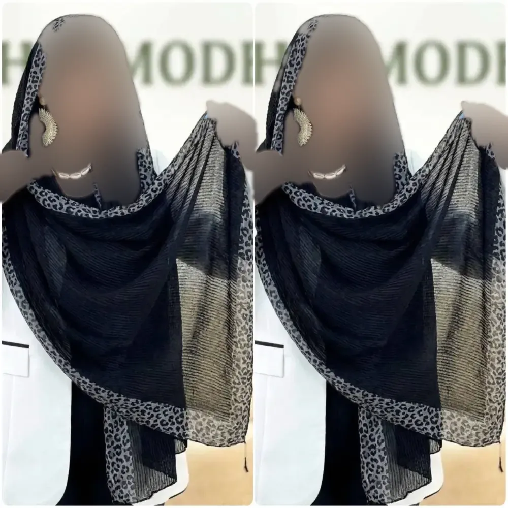 شال پلنگی مشکی پلیسه ریز مجلسی ابعاد 180 در 70 سانتی متر