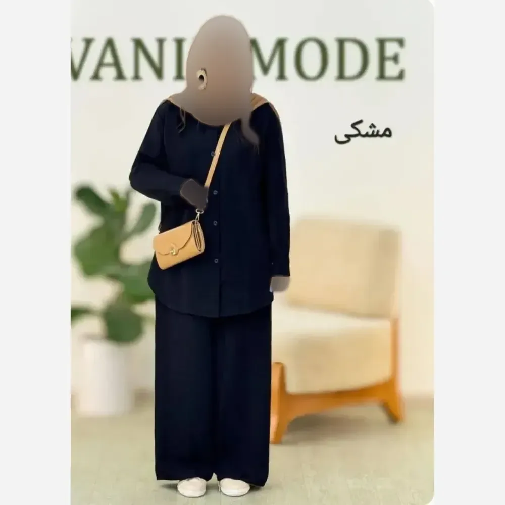 ست شومیز و شلوار محرمی زنانه رنگ مشکی جنس شانتون صوفیا فری سایز