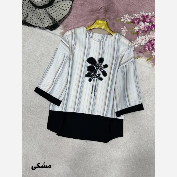 شومیز گلدوزی پرنسا جنس لنین بیسکویتی فری سایز