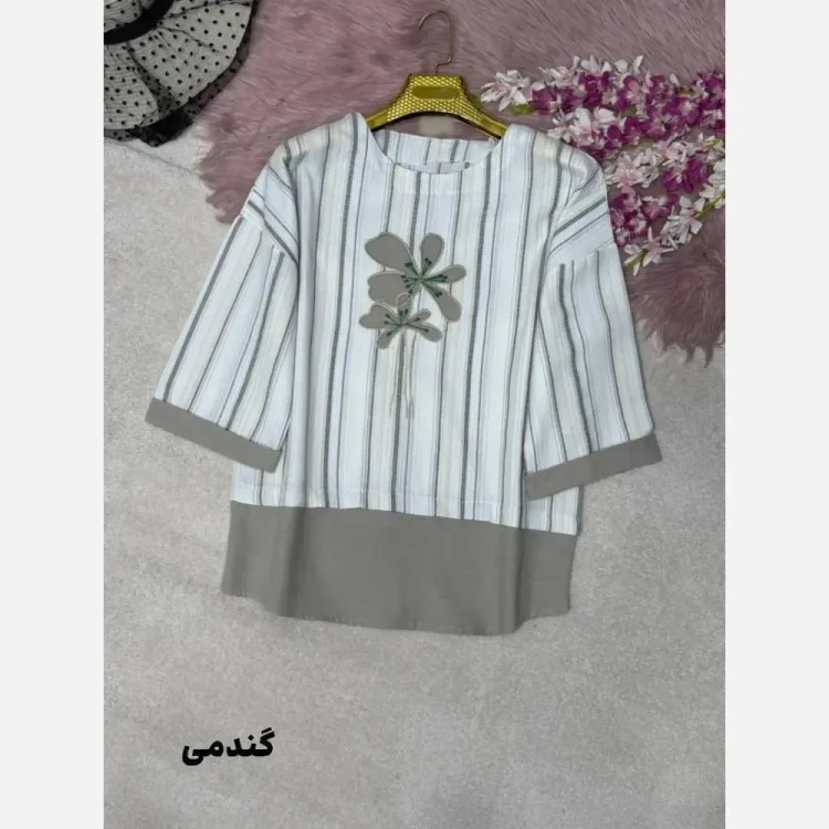 شومیز گلدوزی پرنسا جنس لنین بیسکویتی فری سایز