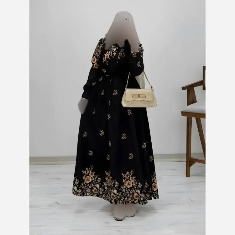 پیراهن ساحلی زنانه کرپ بوگاتی طرح رز فری سایز مناسب بارداری و شیردهی