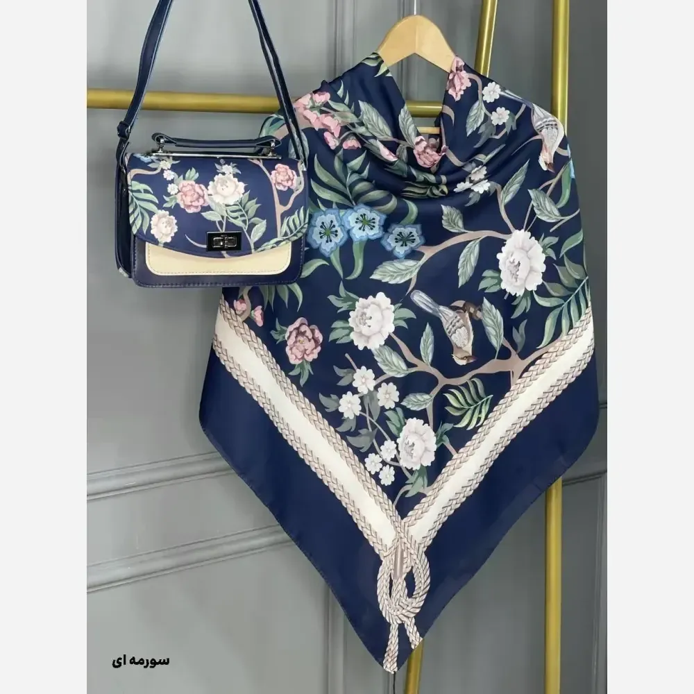ست کیف و روسری گلاره نخی منگوله دار مخمل و چرم صنعتی