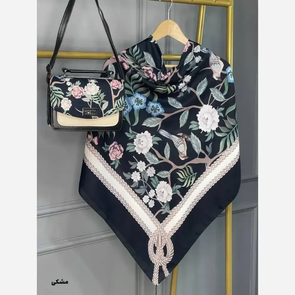 ست کیف و روسری گلاره نخی منگوله دار مخمل و چرم صنعتی