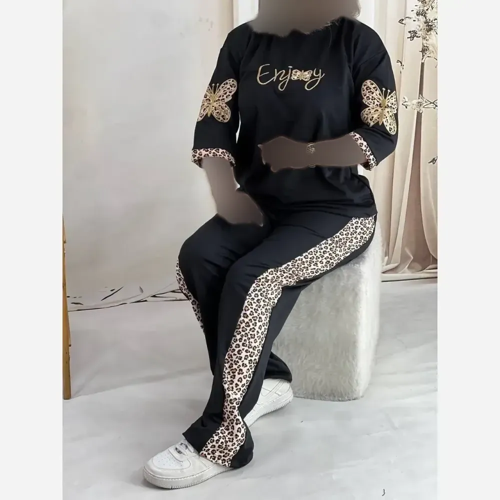 ست تیشرت شلوار enjoy پلنگی پنبه گلکسی فری سایز زنانه