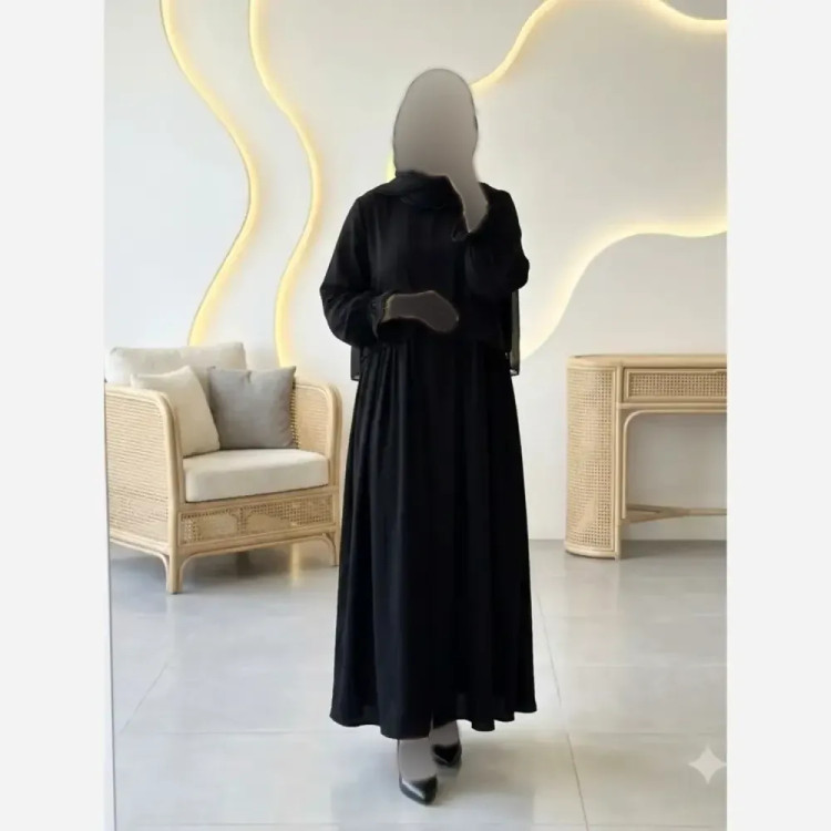 عبا دوتیکه مهلا جنس الیزه درجه یک رنگ مشکی فری سایز مروارید دوزی شده