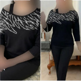 شومیز مجلسی زنانه نگین کاری شده پنبه لاکرا مشکی فری سایز مناسب مهمانی