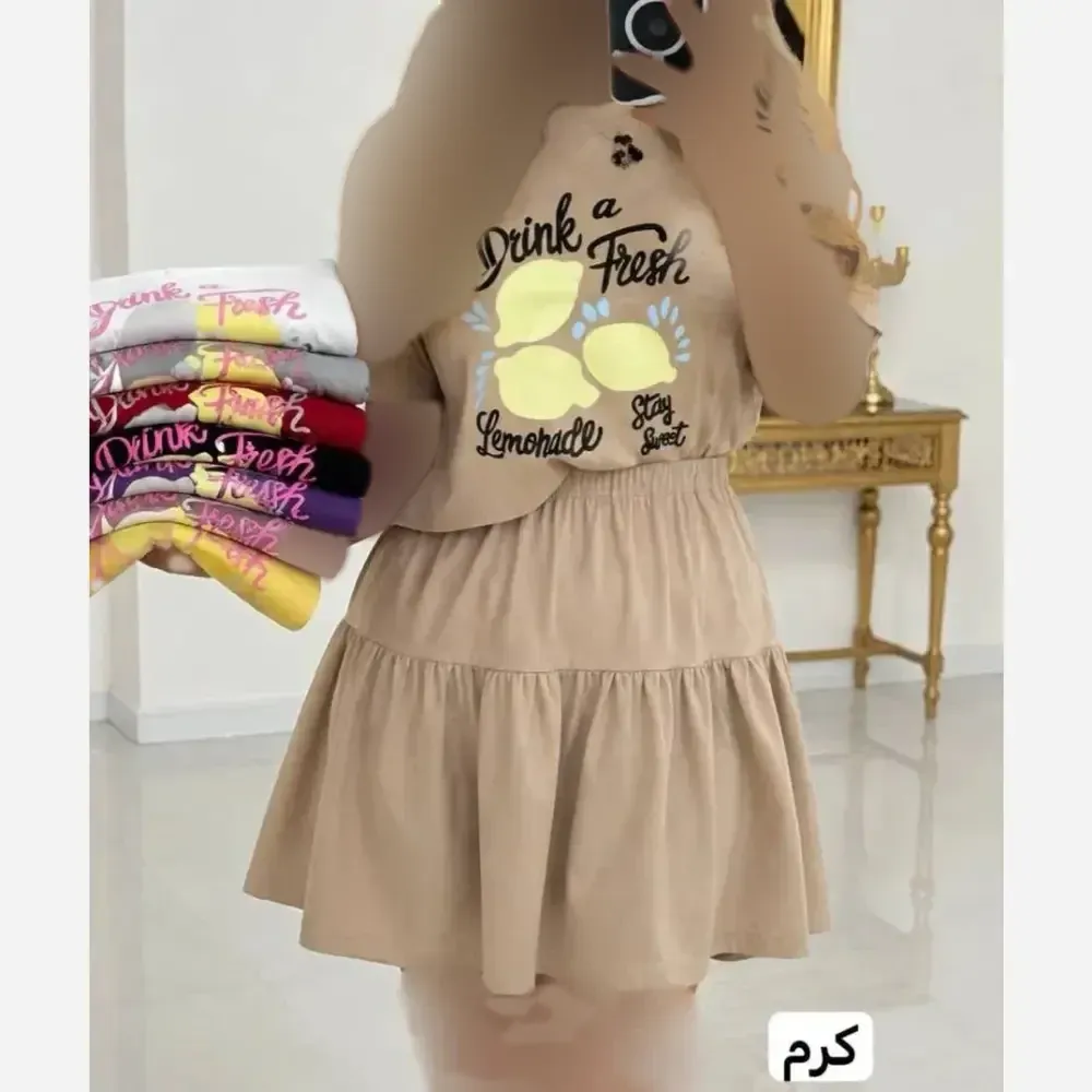 ست کراپ و دامن نخی زنانه لیمو فری سایز 36 تا 46