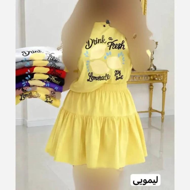 ست کراپ و دامن نخی زنانه لیمو فری سایز 36 تا 46