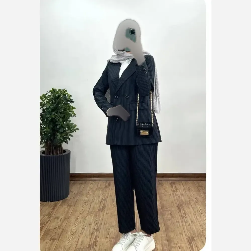 کت شلوار دیپلمات زنانه فری سایز رنگ مشکی سورمه طوسی