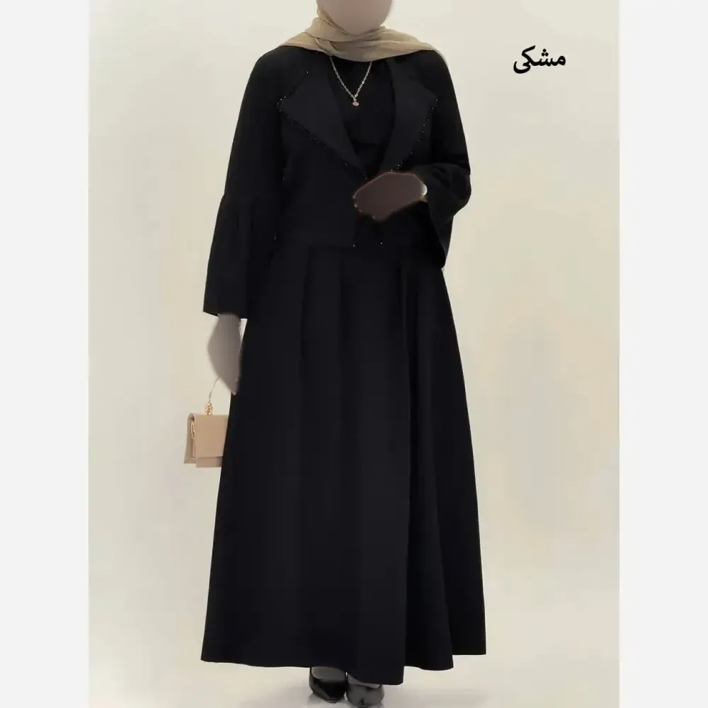 ست دامن و شومیز کرپ مازراتی کریستال دوزی شده زنانه مشکی سورمه موکا سایز یک و دو