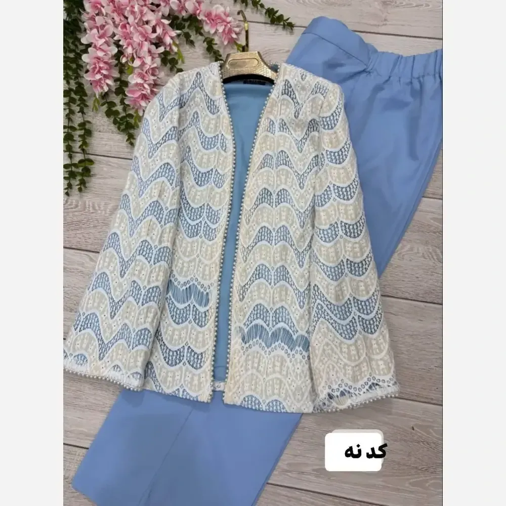 کت و شلوار زنانه گندم جنس مازراتی و گیپور رنگ مشکی سایز 1 و 2