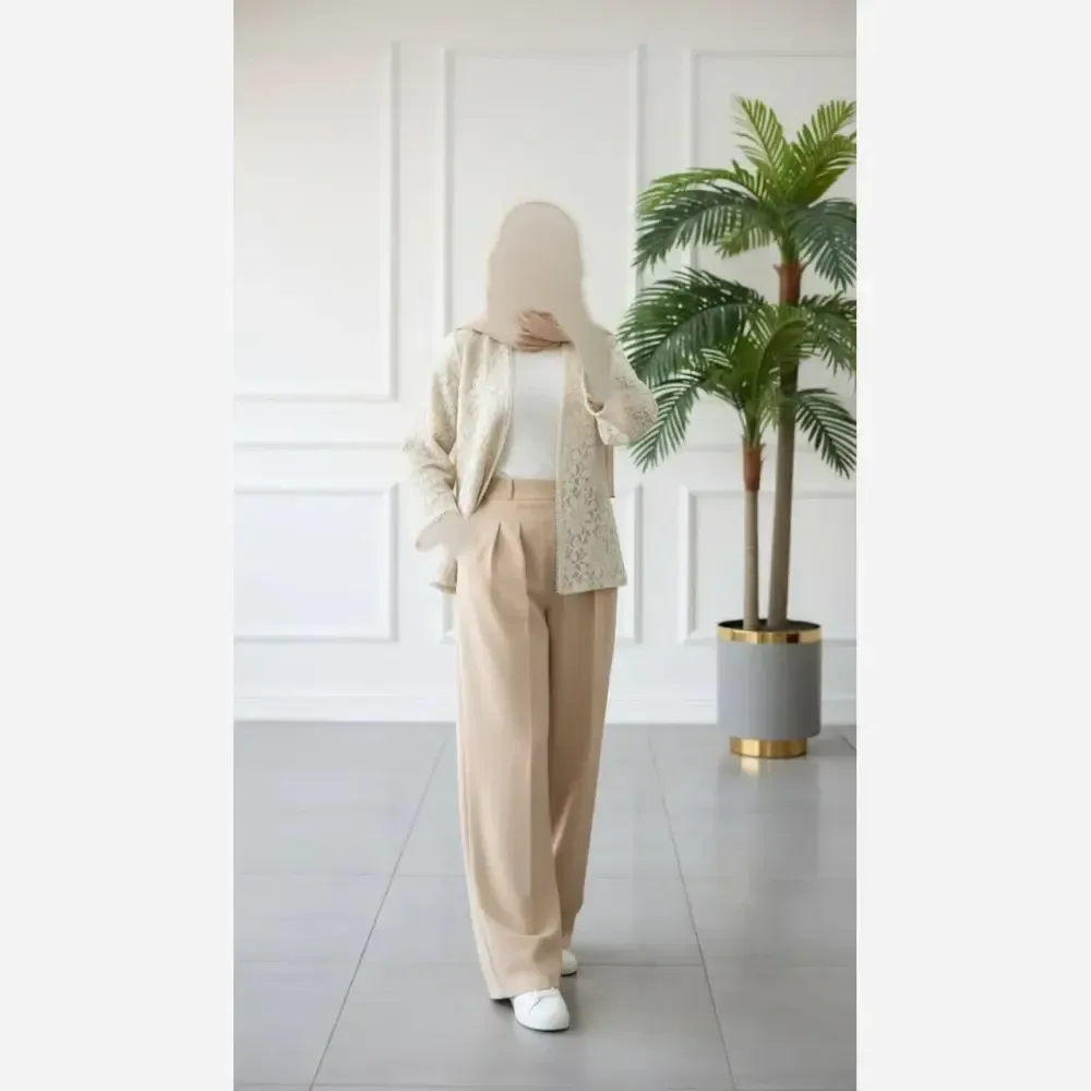 کت و شلوار زنانه گندم جنس مازراتی و گیپور رنگ مشکی سایز 1 و 2