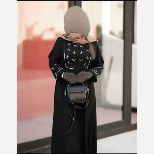 پیراهن گلدوزی زنانه مدل پاپیون جنس شانتون دبل عنکبوتی فری سایز