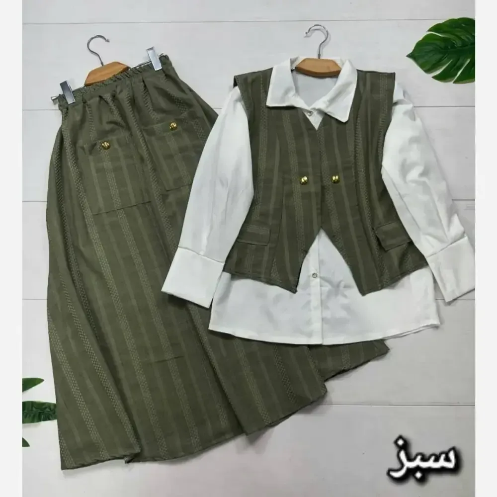 سه تیکه ژینا شانتون باکیفیت و شومیز داکرون سایز فری 38 تا 46