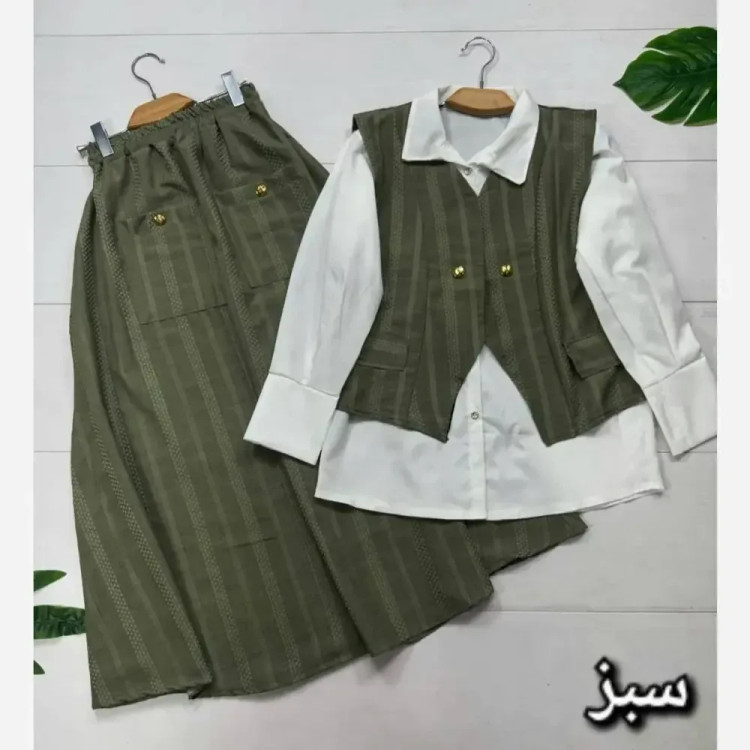 سه تیکه ژینا شانتون باکیفیت و شومیز داکرون سایز فری 38 تا 46
