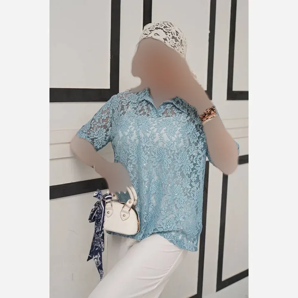پلوشرت پولکی زنانه گیپور تابستانی فری سایز 38 تا 48 رنگبندی متنوع