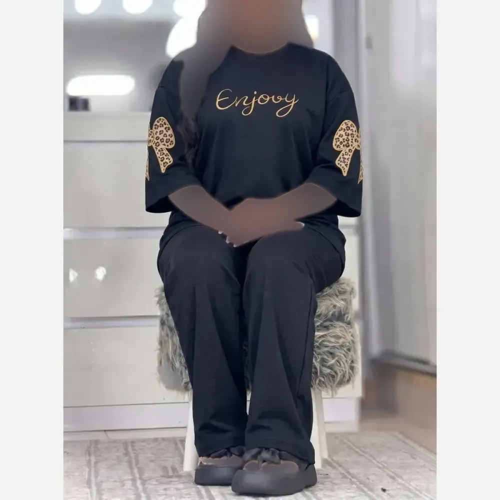 ست فرنیا پنبه گلکسی باکیفیت مشکی طوسی فری38_46
