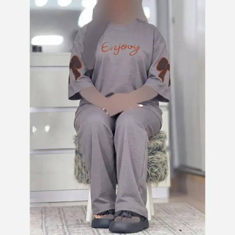 ست فرنیا پنبه گلکسی باکیفیت مشکی طوسی فری38_46