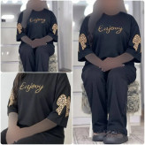 ست فرنیا پنبه گلکسی باکیفیت مشکی طوسی فری38_46