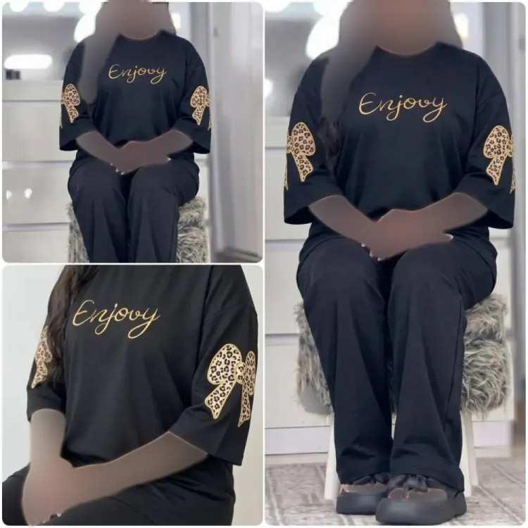 ست فرنیا پنبه گلکسی باکیفیت مشکی طوسی فری38_46