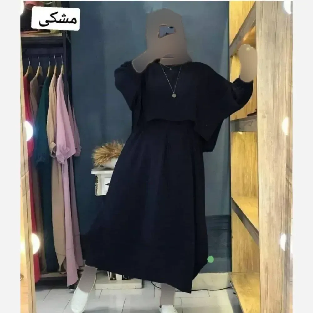 ساحلی دو تیکه زنانه مدل سولماز جنس ابروبادی رنگ مشکی و کالباسی سایز فری 38 تا 46