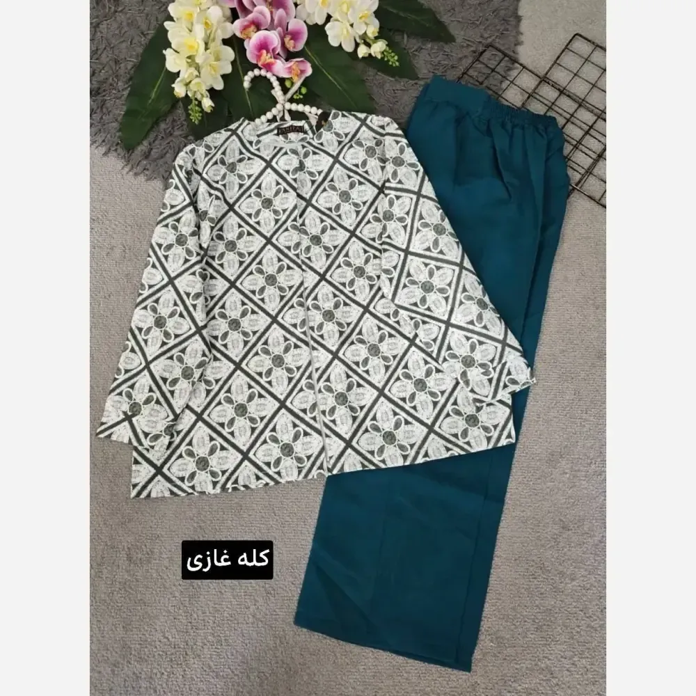 کت شلوار زنانه مجلسی ایروانا جنس مازراتی رنگ کله غازی سایز فری 36 تا 46