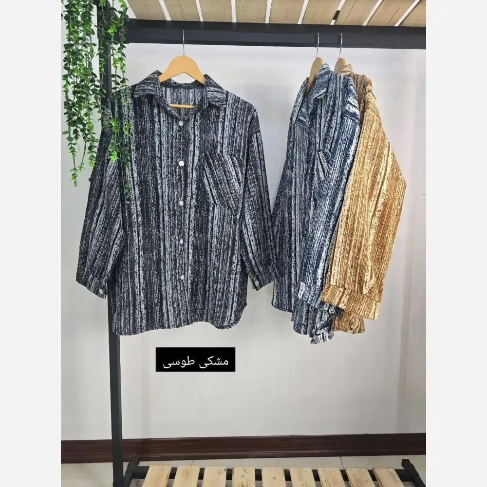 شومیز کریشه لاینی فری سایز شکلاتی و طوسی مشکی