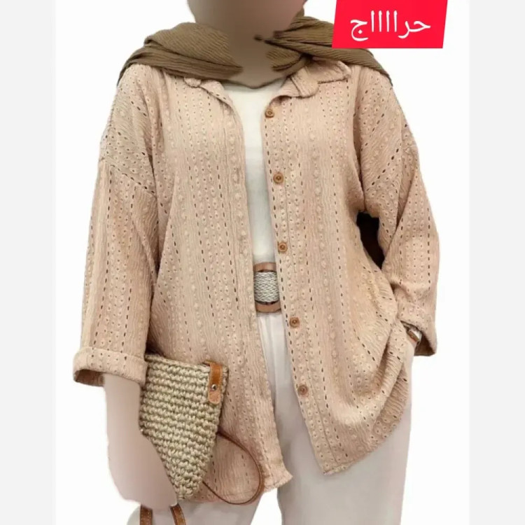 شومیز لادن مراکشی طرحدار فری سایز 36 تا 46 کرم نسکافه