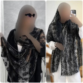 شال تور دانتل مشکی فول نگین با لمه دوری نقره ای مجلسی