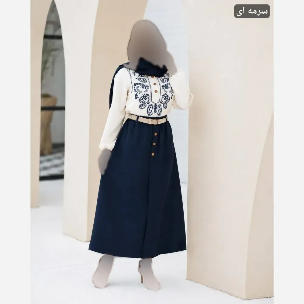 ست شومیز دامن زنانه کتان کنفی و ابروبادی گلدوزی شده سایز فری 36 تا 46