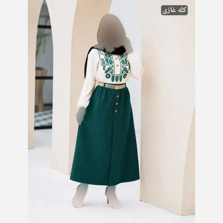 ست شومیز دامن زنانه کتان کنفی و ابروبادی گلدوزی شده سایز فری 36 تا 46