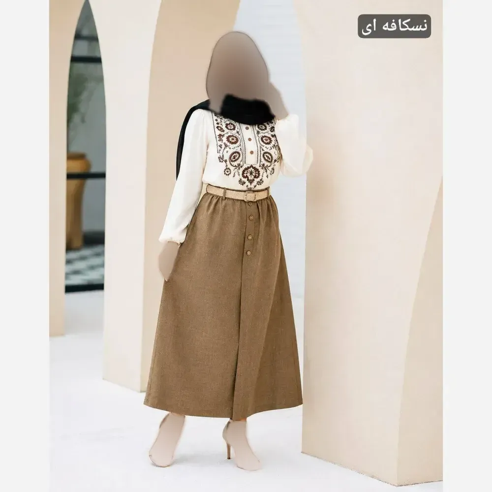 ست شومیز دامن زنانه کتان کنفی و ابروبادی گلدوزی شده سایز فری 36 تا 46