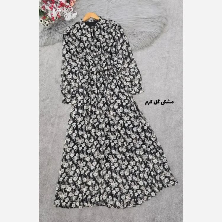 پیراهن حریر طرحدار زنانه فری سایز با آستری و کمربند